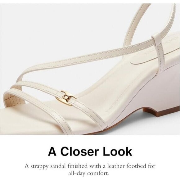 Coach Cait Sandals Women's Size 10 Chalk Leather Wedge Heel Ankle Wrap Buckle - Picture 7 of 8